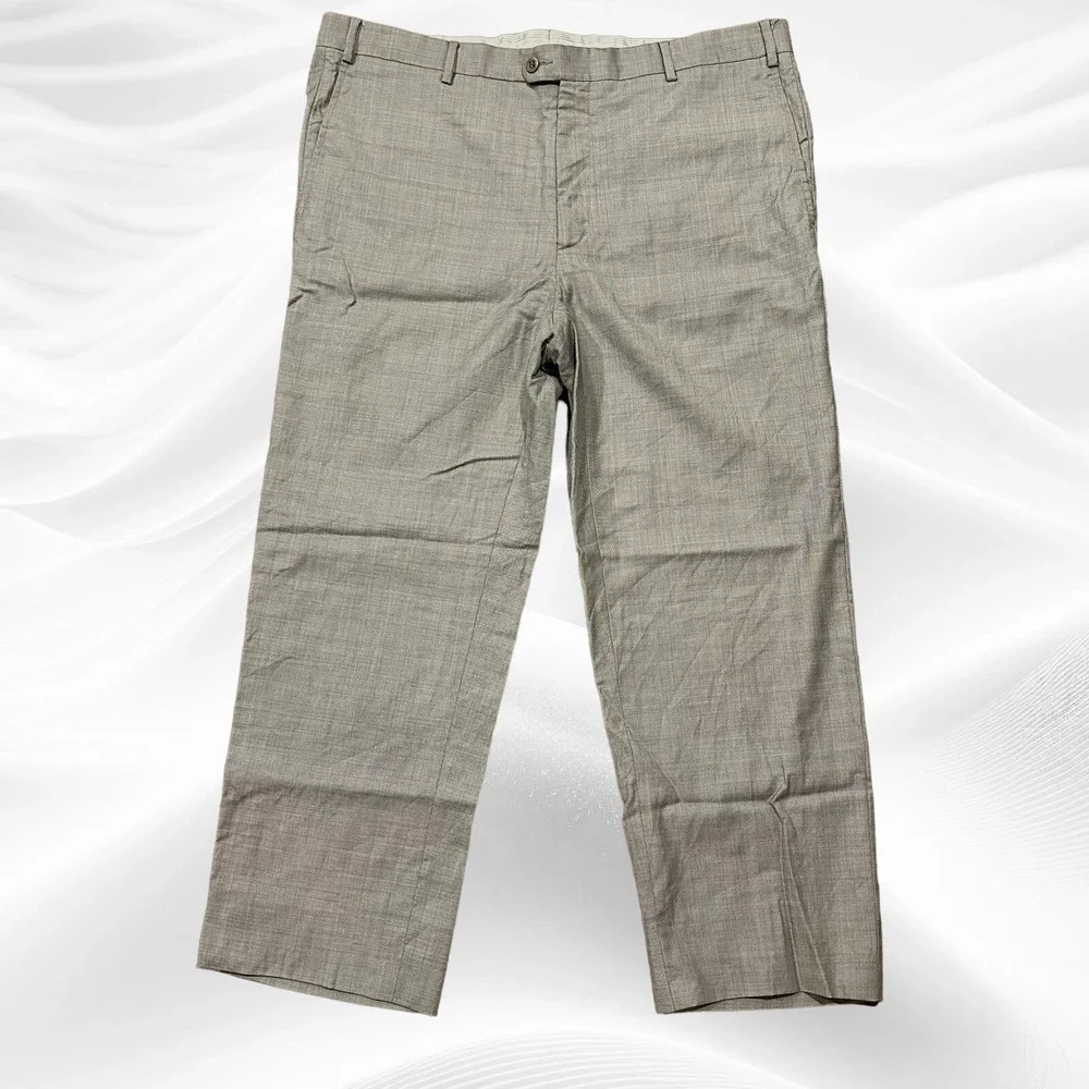 ZANELLA Men's Grey TODD Flat Front Wool Dress Pants 40X26(read) Graph Check(?)‎